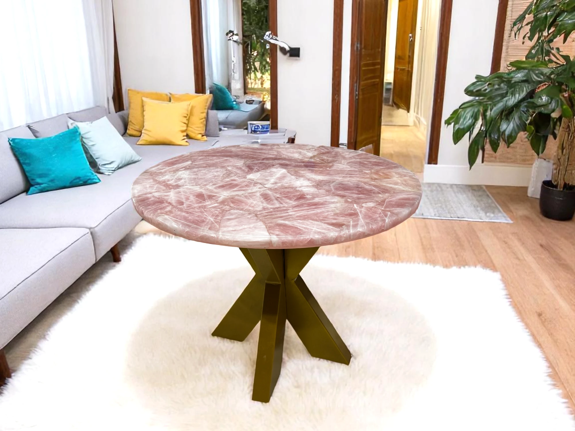  Buy Rose Quartz Round Coffee Table - Handmade Luxury Design